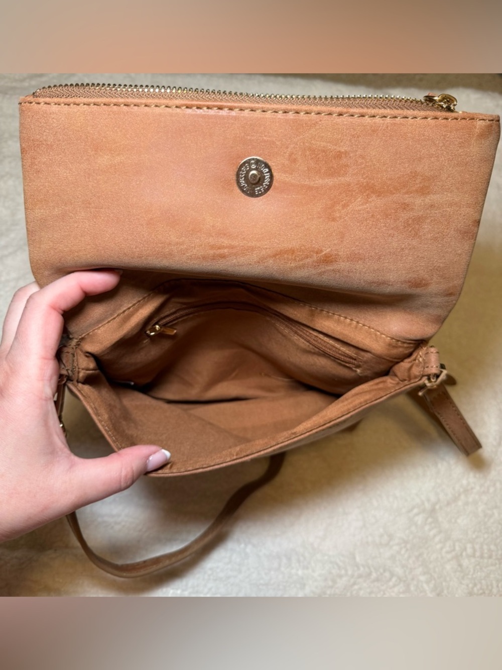 Tan Crossbody Bag with Front Zip Flap - Women’s Crossbody - Picture 9 of 12